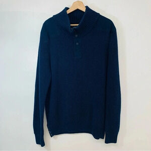 Est  1972 Mens Sweater XL Chunky Mock Neck  Elbow Patches Navy Blue Knit Cotton